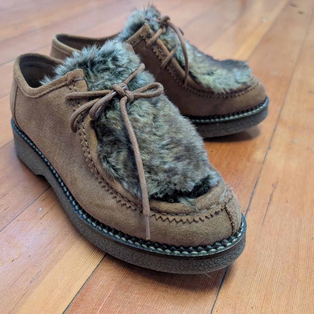 Stylish Brown Fur-Accent Women's Platform Shoes